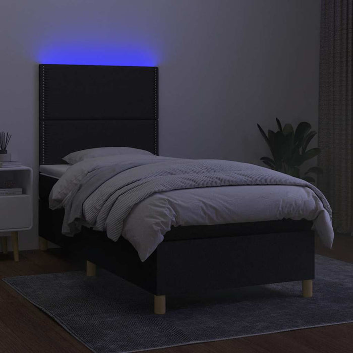 Pat cu arcuri, saltea și LED, negru, 90x190 cm, textil - WALTI WALTI