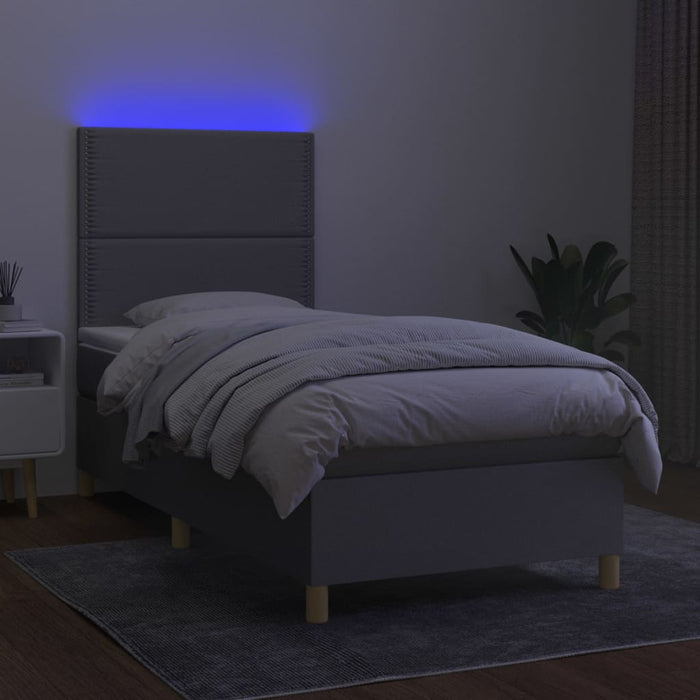 Pat cu arcuri, saltea și LED, gri deschis, 90x200 cm, textil - WALTI WALTI