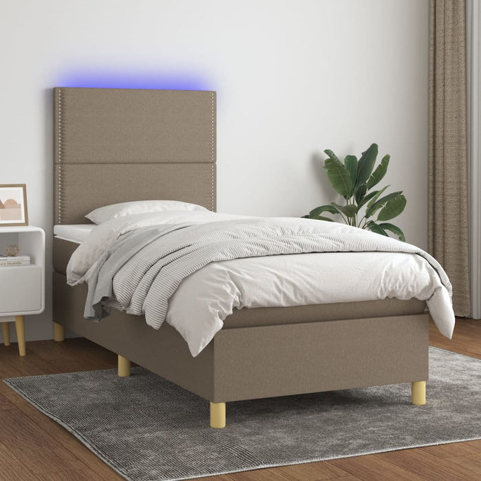 Pat cu arcuri, saltea și LED, gri taupe, 90x200 cm, textil - WALTI WALTI