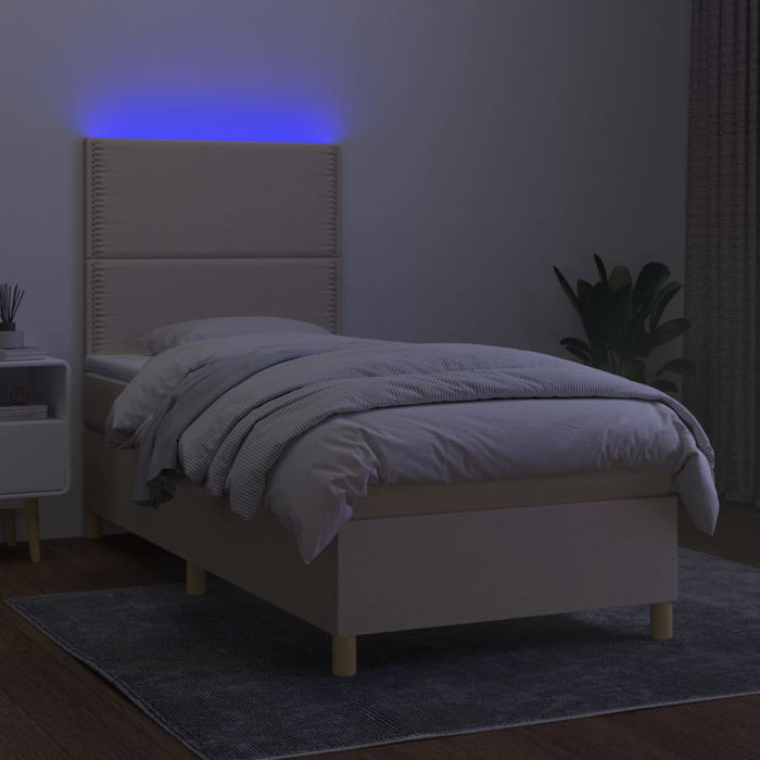 Pat cu arcuri, saltea și LED, crem, 100x200 cm, textil - WALTI WALTI