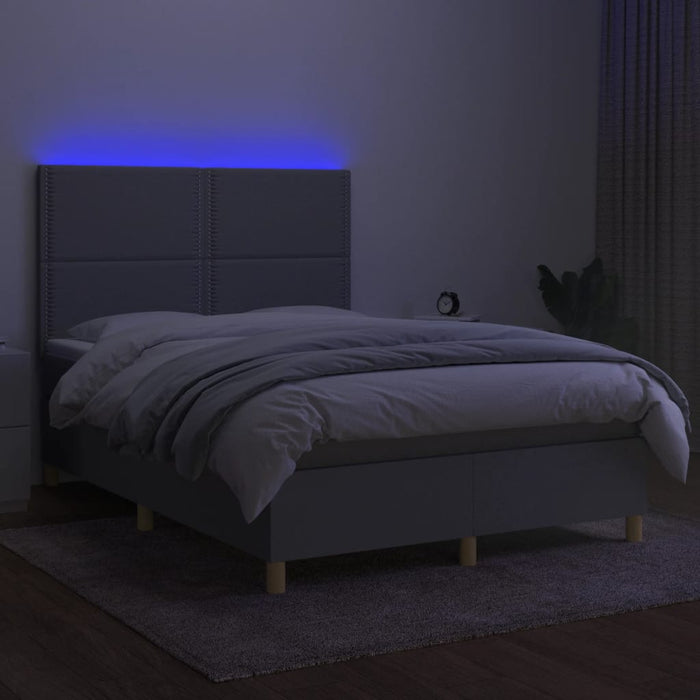 Pat cu arcuri, saltea și LED, gri deschis, 140x190 cm, textil - WALTI WALTI