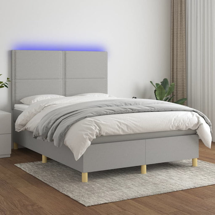 Pat cu arcuri, saltea și LED, gri deschis, 140x190 cm, textil - WALTI WALTI