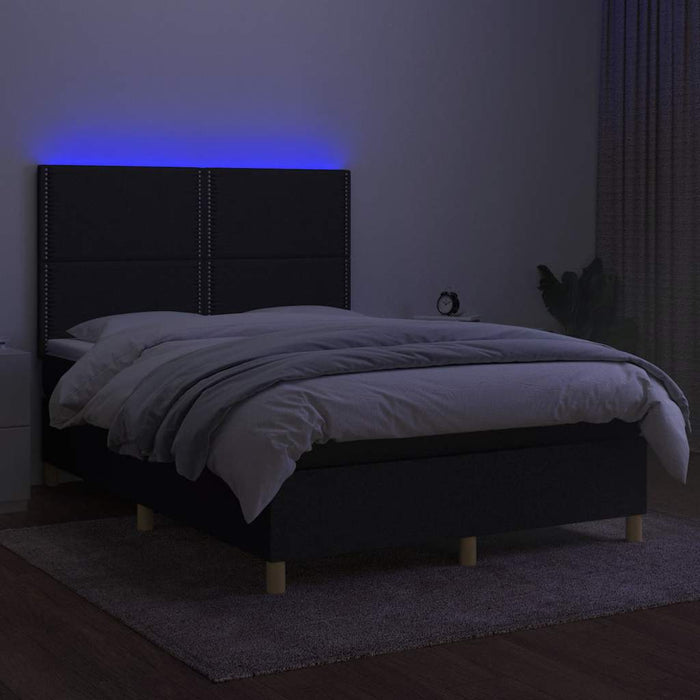 Pat cu arcuri, saltea și LED, negru, 140x190 cm, textil - WALTI WALTI