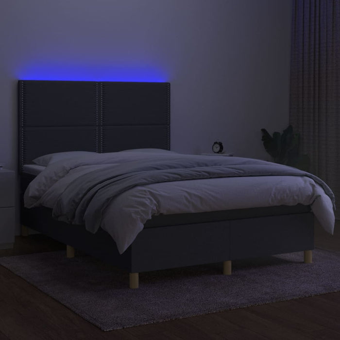 Pat cu arcuri, saltea și LED, gri închis, 140x200 cm, textil - WALTI WALTI
