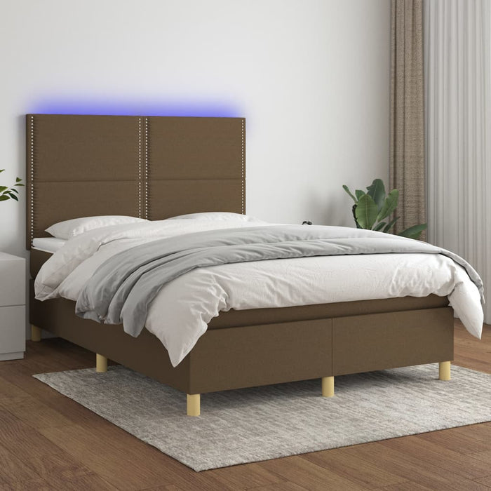 Pat cu arcuri, saltea și LED, maro închis, 140x200 cm, textil - WALTI WALTI