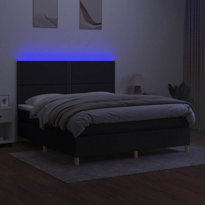 Pat cu arcuri, saltea și LED, negru, 160x200 cm, textil - WALTI WALTI