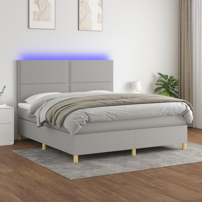 Pat cu arcuri, saltea și LED, gri deschis, 180x200 cm, textil - WALTI WALTI
