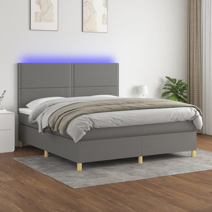 Pat cu arcuri, saltea și LED, gri închis, 180x200 cm, textil - WALTI WALTI