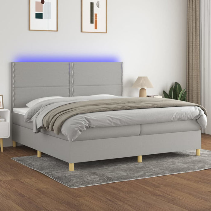 Pat cu arcuri, saltea și LED, gri deschis, 200x200 cm, textil - WALTI WALTI