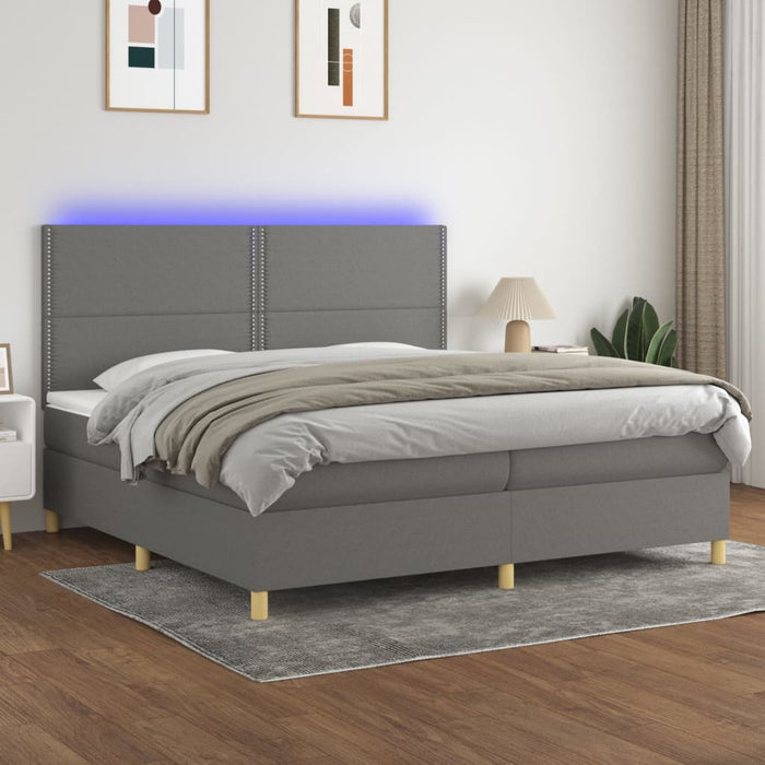 Pat cu arcuri, saltea și LED, gri închis, 200x200 cm, textil - WALTI WALTI