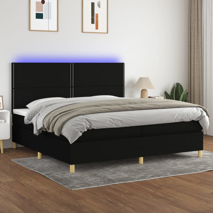 Pat cu arcuri, saltea și LED, negru, 200x200 cm, textil - WALTI WALTI