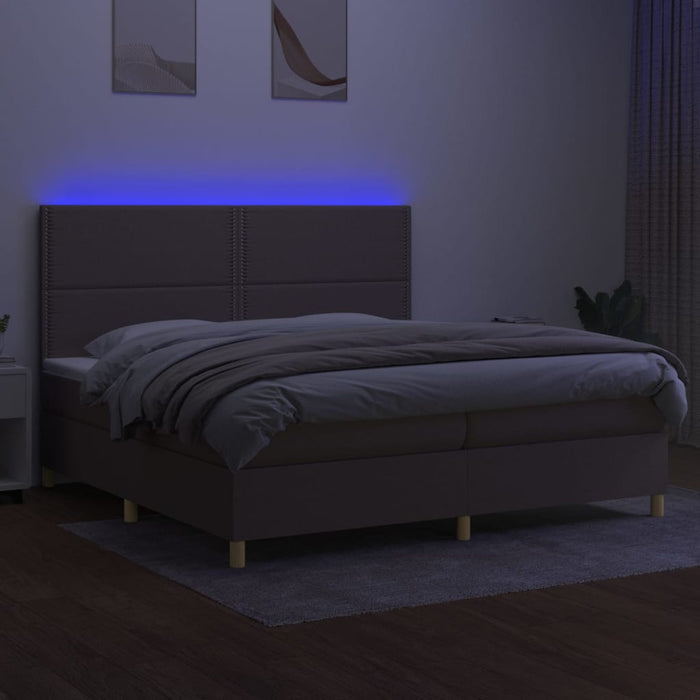 Pat cu arcuri, saltea și LED, gri taupe, 200x200 cm, textil - WALTI WALTI