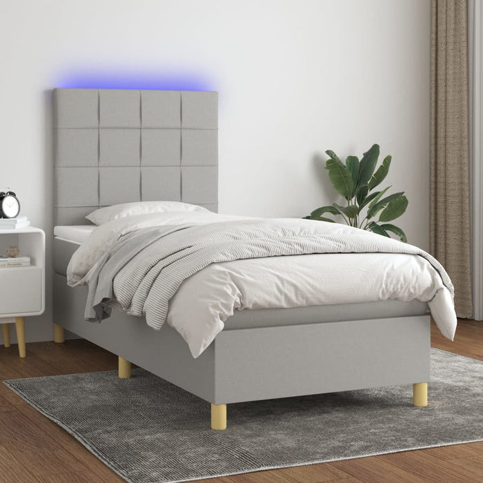 Pat cu arcuri, saltea și LED, gri deschis, 80x200 cm, textil - WALTI WALTI