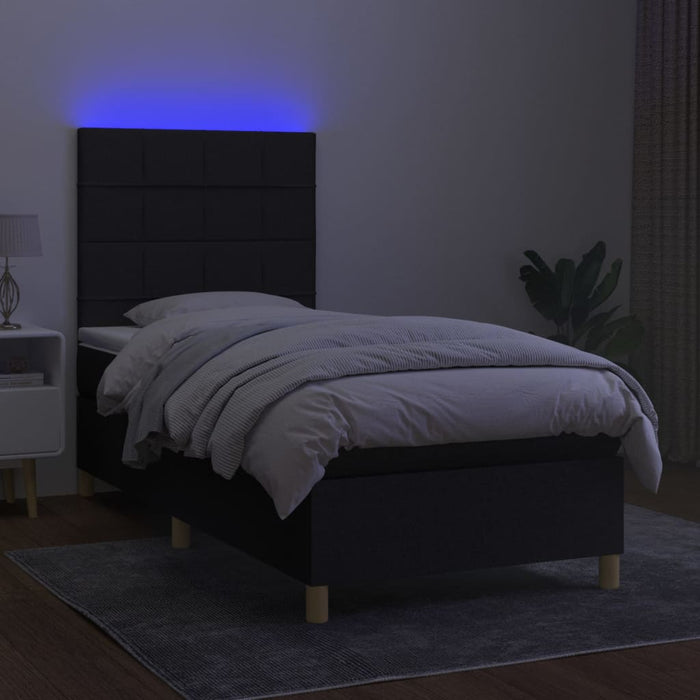 Pat cu arcuri, saltea și LED, negru, 80x200 cm, textil - WALTI WALTI