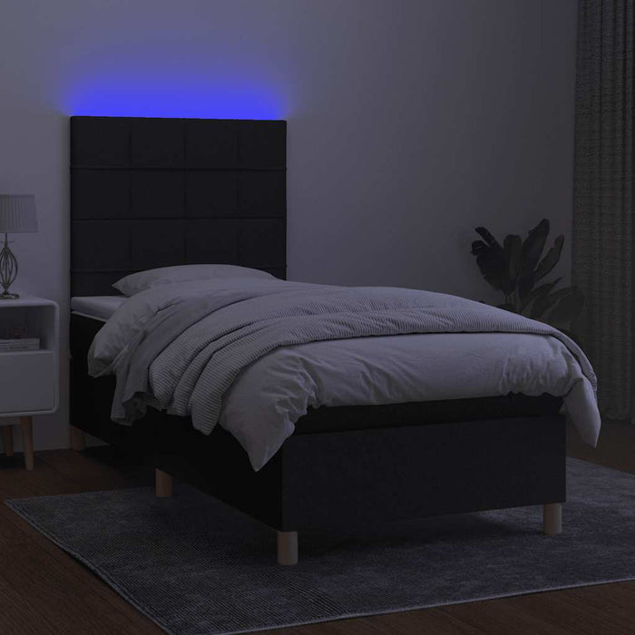 Pat cu arcuri, saltea și LED, negru, 90x190 cm, textil - WALTI WALTI