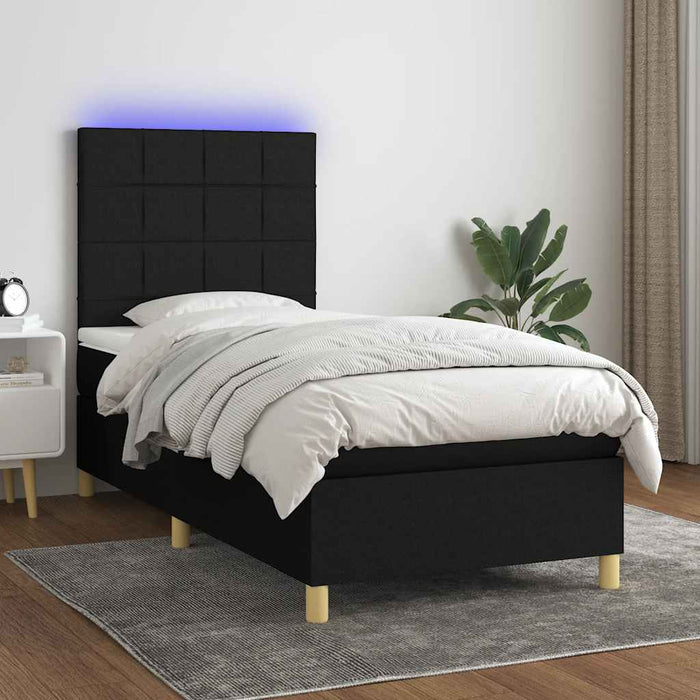 Pat cu arcuri, saltea și LED, negru, 90x190 cm, textil - WALTI WALTI