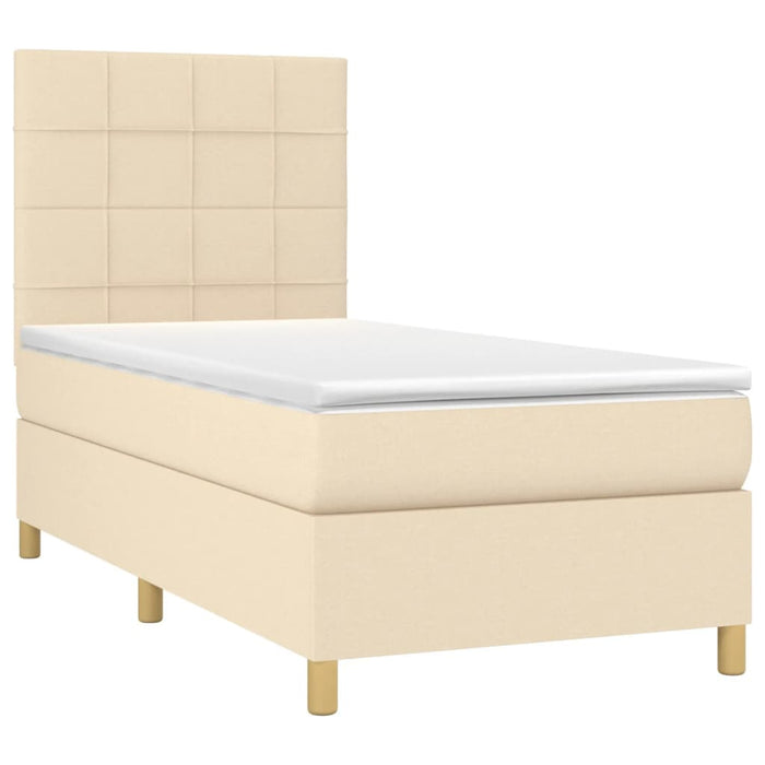 Pat cu arcuri, saltea și LED, crem, 90x190 cm, textil WALTI