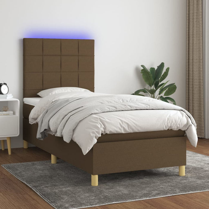 Pat cu arcuri, saltea și LED, maro închis, 90x200 cm, textil - WALTI WALTI