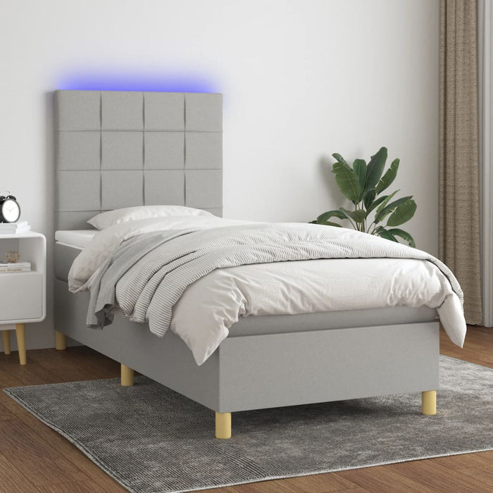 Pat cu arcuri, saltea și LED, gri deschis, 100x200 cm, textil - WALTI WALTI
