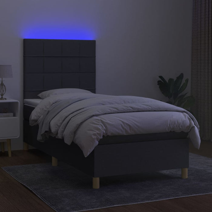 Pat cu arcuri, saltea și LED, gri închis, 100x200 cm, textil - WALTI WALTI