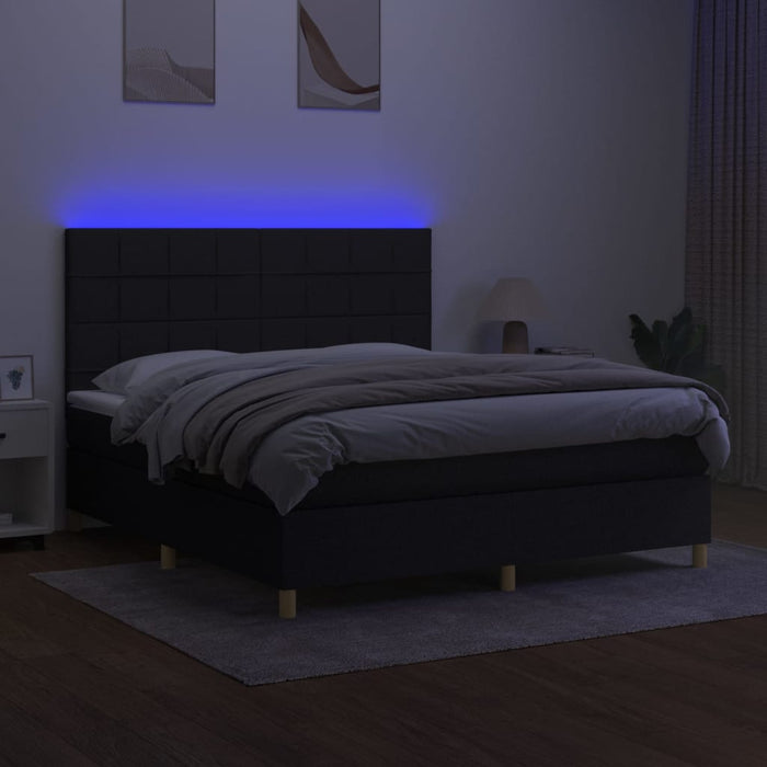 Pat cu arcuri, saltea și LED, negru, 160x200 cm, textil - WALTI WALTI
