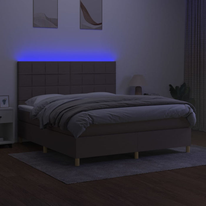Pat cu arcuri, saltea și LED, gri taupe, 160x200 cm, textil - WALTI WALTI