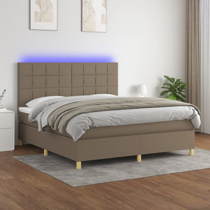 Pat cu arcuri, saltea și LED, gri taupe, 160x200 cm, textil - WALTI WALTI