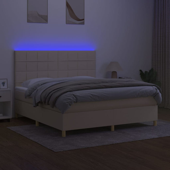Pat cu arcuri, saltea și LED, crem, 160x200 cm, textil - WALTI WALTI