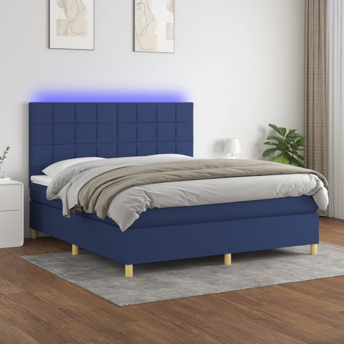 Pat cu arcuri, saltea și LED, albastru, 160x200 cm, textil - WALTI WALTI