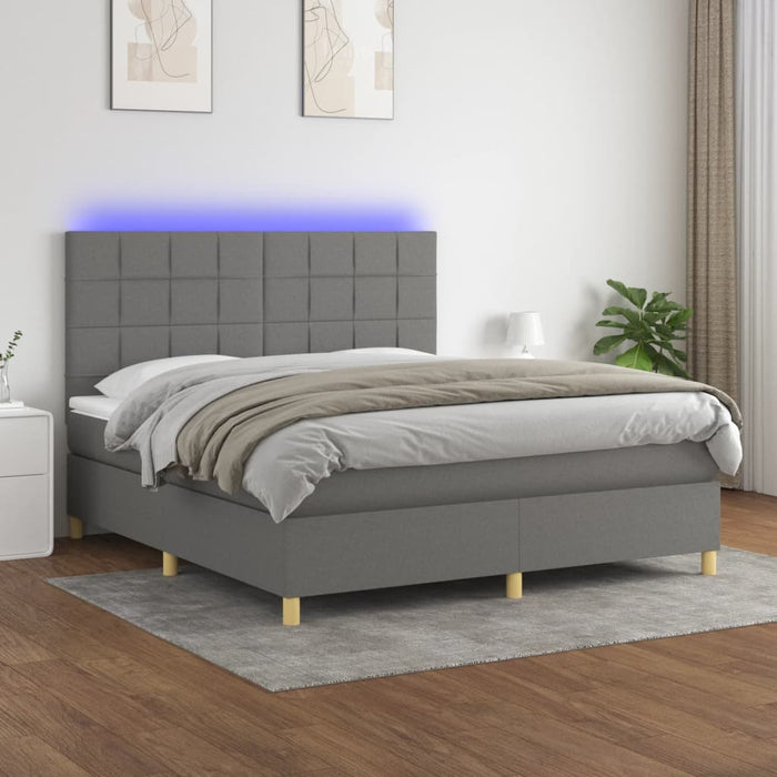 Pat cu arcuri, saltea și LED, gri închis, 180x200 cm, textil - WALTI WALTI