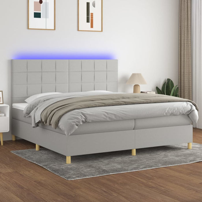 Pat cu arcuri, saltea și LED, gri deschis, 200x200 cm, textil - WALTI WALTI