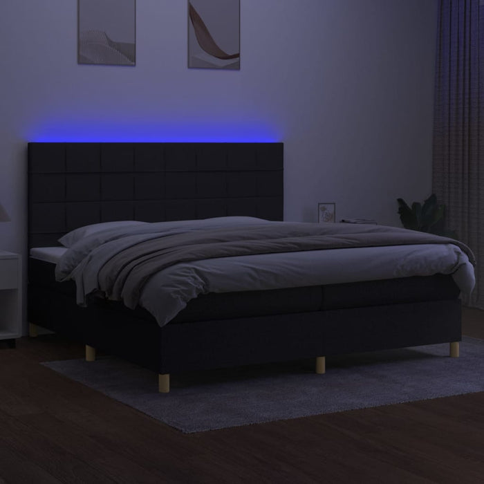 Pat cu arcuri, saltea și LED, negru, 200x200 cm, textil - WALTI WALTI