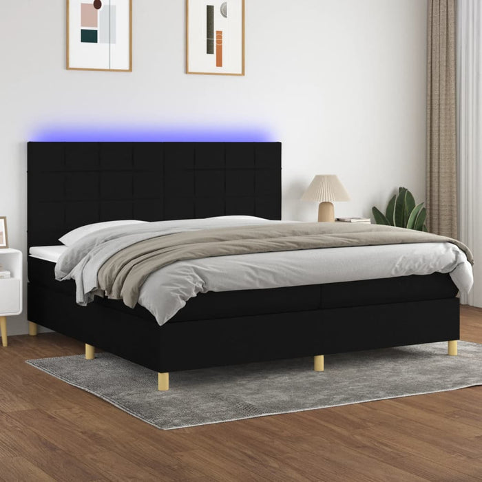 Pat cu arcuri, saltea și LED, negru, 200x200 cm, textil - WALTI WALTI