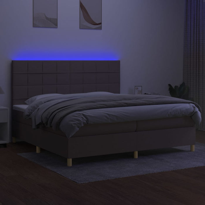 Pat cu arcuri, saltea și LED, gri taupe, 200x200 cm, textil - WALTI WALTI