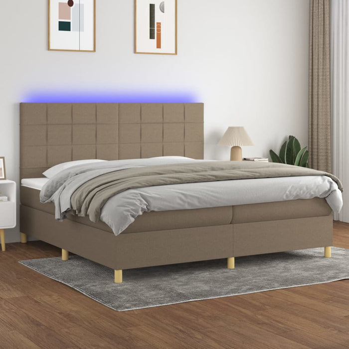 Pat cu arcuri, saltea și LED, gri taupe, 200x200 cm, textil - WALTI WALTI