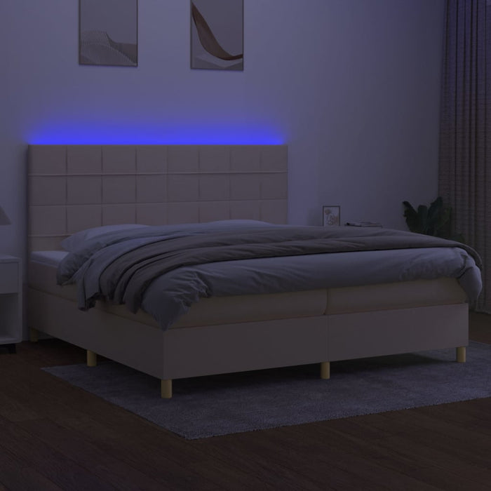 Pat cu arcuri, saltea și LED, crem, 200x200 cm, textil - WALTI WALTI