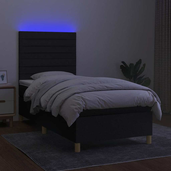 Pat cu arcuri, saltea și LED, negru, 80x200 cm, textil - WALTI WALTI