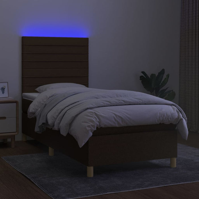 Pat cu arcuri, saltea și LED, maro închis, 80x200 cm, textil - WALTI WALTI