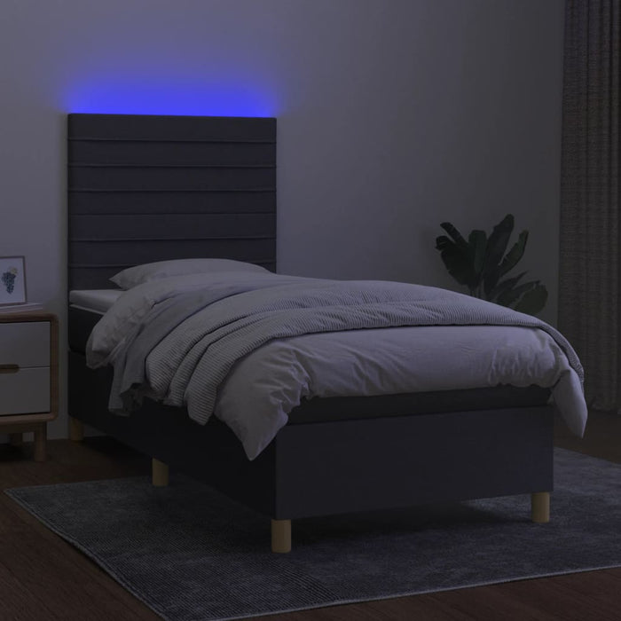 Pat cu arcuri, saltea și LED, gri închis, 90x190 cm, textil - WALTI WALTI