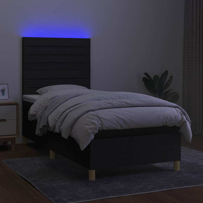 Pat cu arcuri, saltea și LED, negru, 90x190 cm, textil - WALTI WALTI