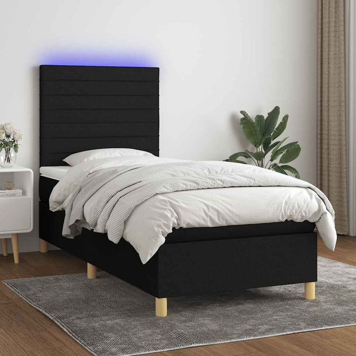 Pat cu arcuri, saltea și LED, negru, 90x190 cm, textil - WALTI WALTI