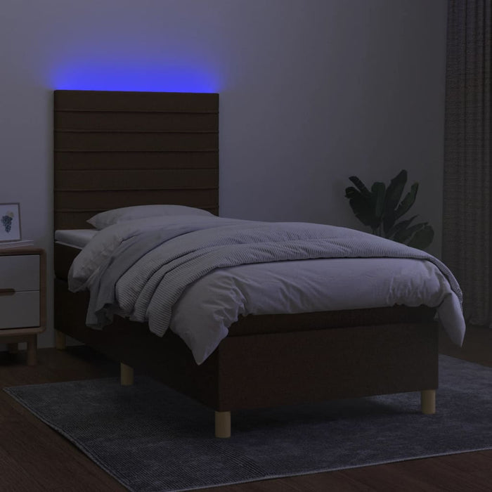Pat cu arcuri, saltea și LED, maro închis, 90x190 cm, textil - WALTI WALTI