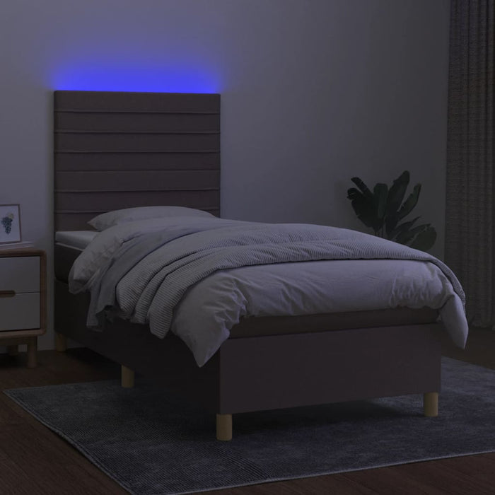 Pat cu arcuri, saltea și LED, gri taupe, 90x190 cm, textil - WALTI WALTI