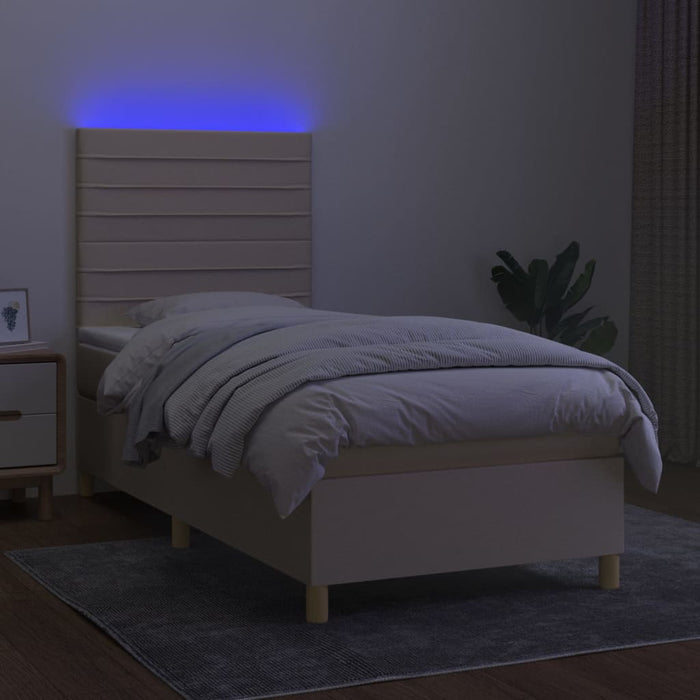 Pat cu arcuri, saltea și LED, crem, 90x200 cm, textil - WALTI WALTI
