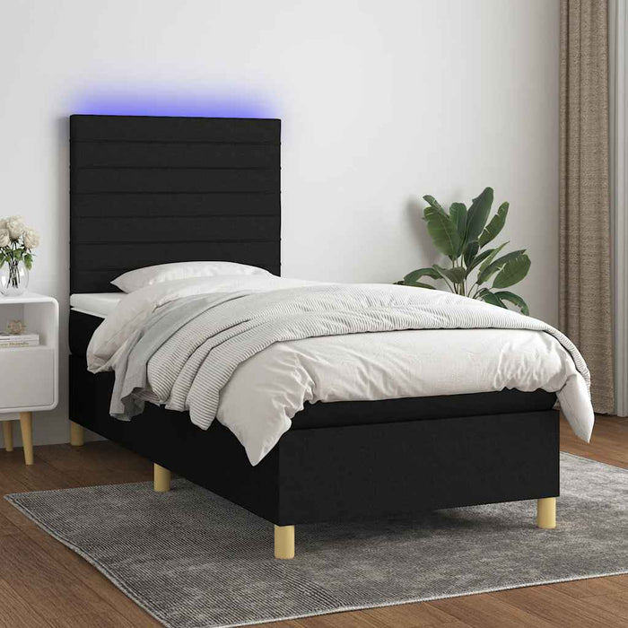 Pat cu arcuri, saltea și LED, negru, 100x200 cm, textil - WALTI WALTI