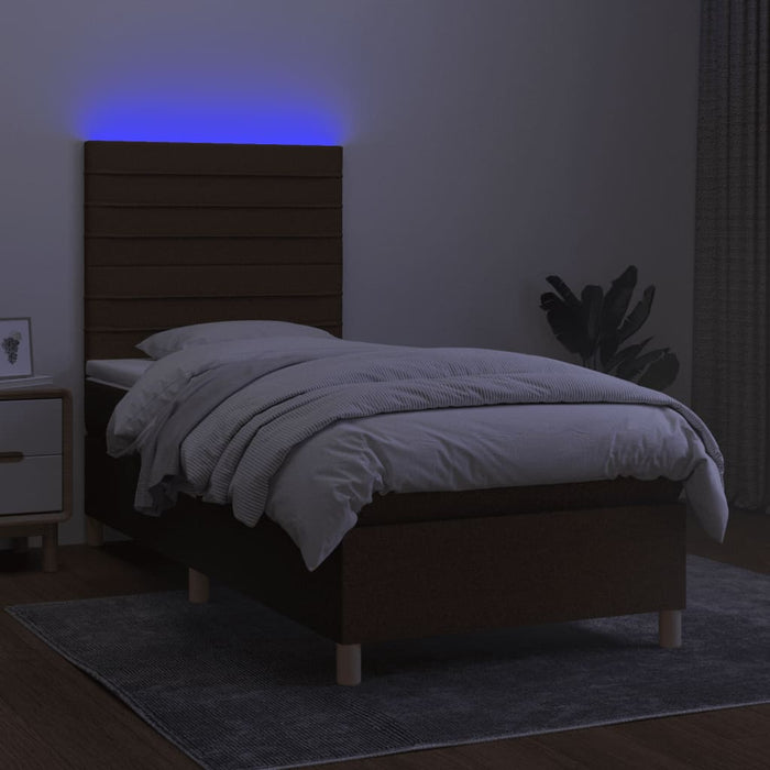 Pat cu arcuri, saltea și LED, maro închis, 100x200 cm, textil - WALTI WALTI