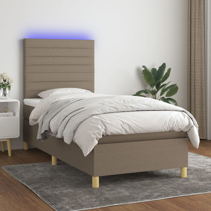 Pat cu arcuri, saltea și LED, Gri taupe, 100x200 cm, textil - WALTI WALTI