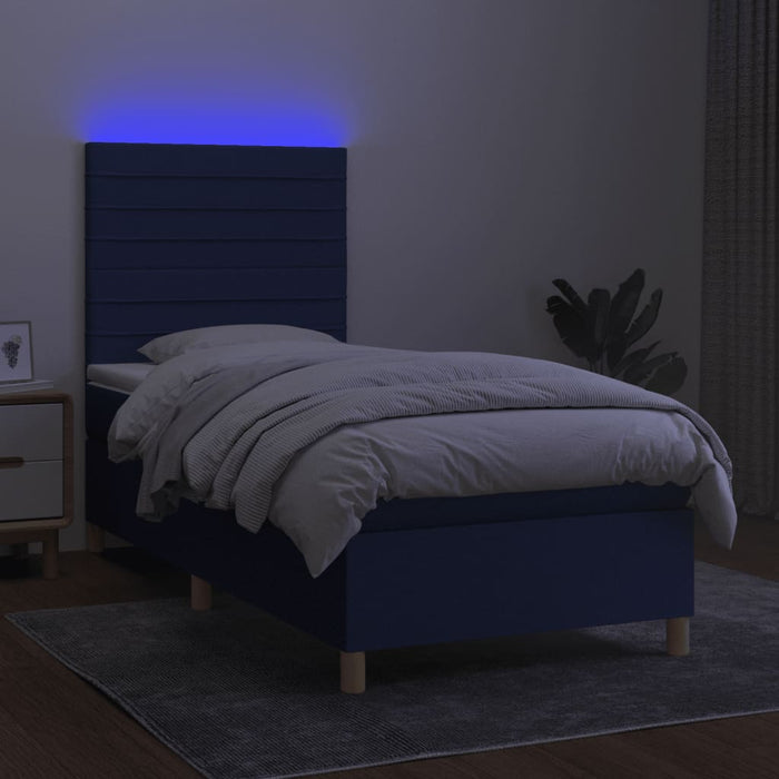 Pat cu arcuri, saltea și LED, albastru, 120x200 cm, textil WALTI