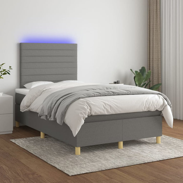 Pat cu arcuri, saltea și LED, gri închis, 120x200 cm, textil - WALTI WALTI