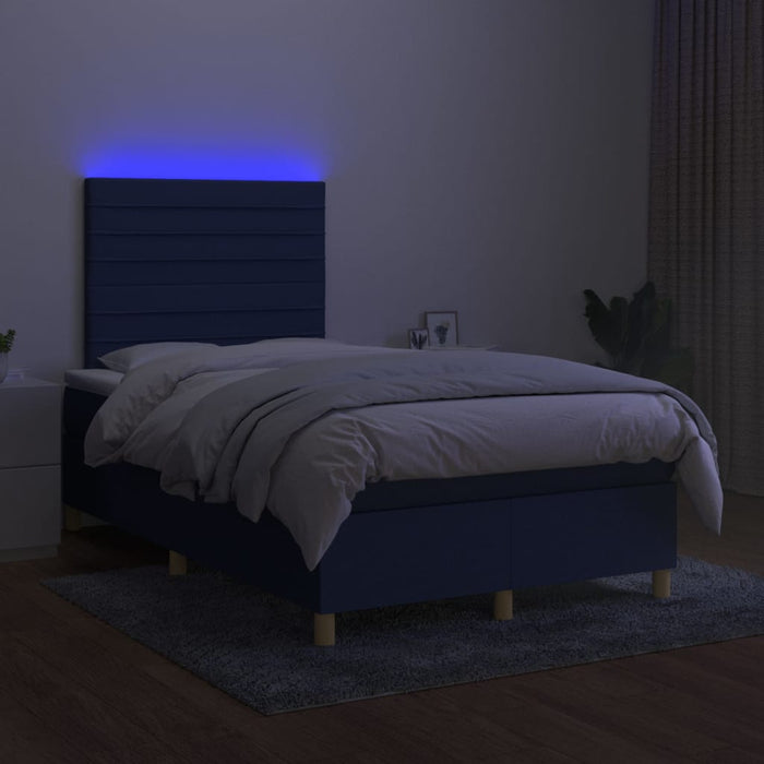 Pat cu arcuri, saltea și LED, albastru, 120x200 cm, textil WALTI